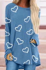 Round Neck Heart-Shaped Print T-Shirt