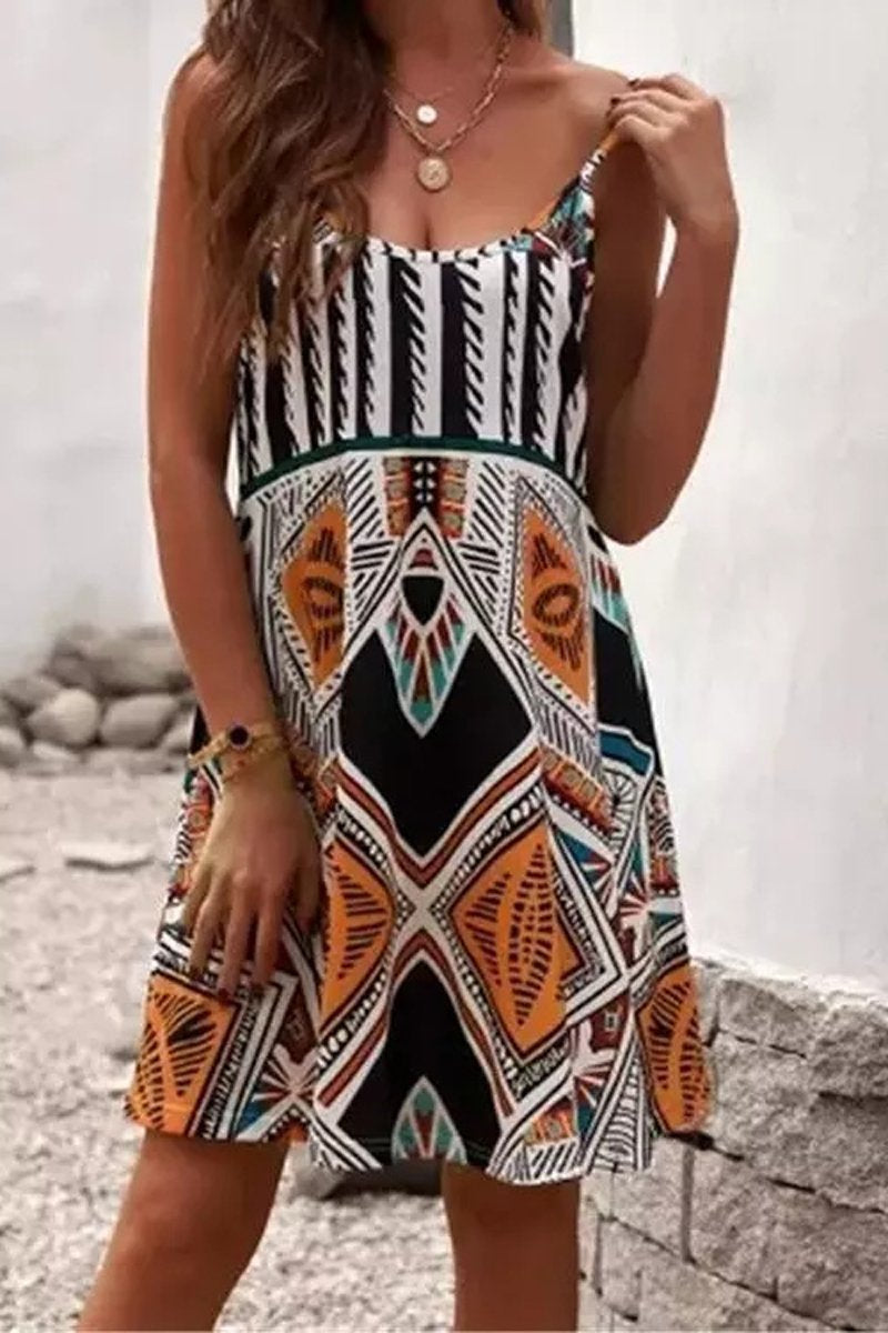 Bohemian Geometric Print Beach Dress