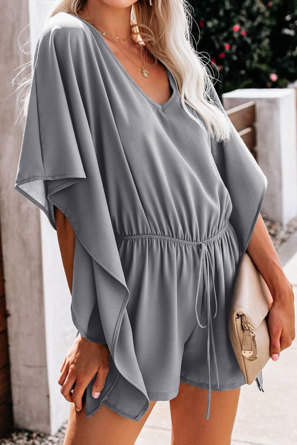 Bat Sleeve V-Neck Chiffon Romper