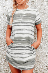 Tie Dye Stripe Pockets Casual Dress