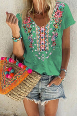 Bohemian Flower Embroidery T-shirt