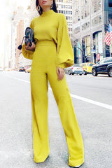 Pure Color Back Slit Casual Jumpsuit