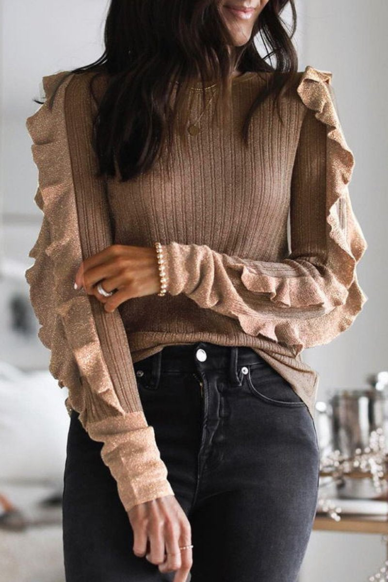 Rib Ruffle Sleeve Knit Sweater