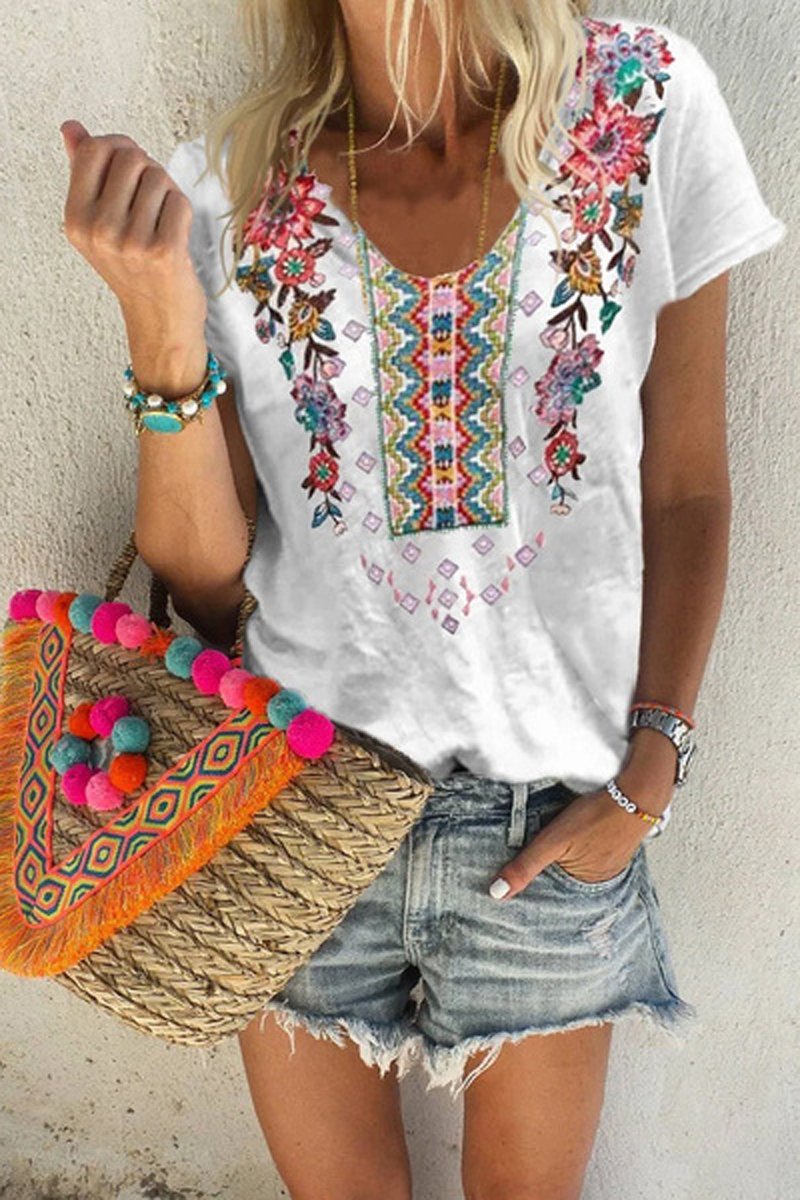 Bohemian Flower Embroidery T-shirt