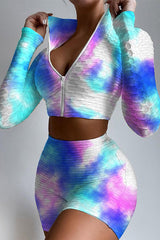 Tie Dye Print Sport Shorts Two Piece Suits