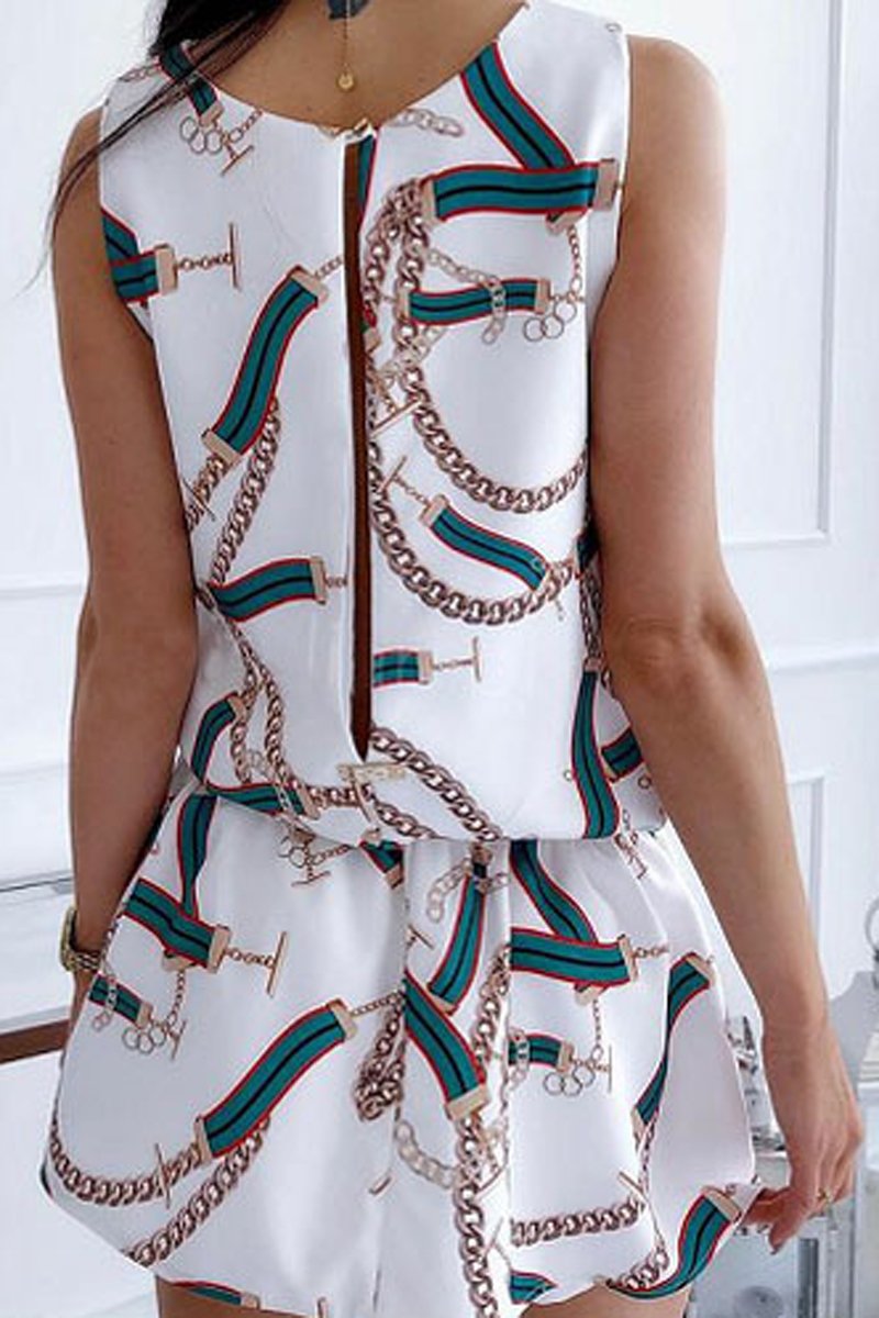 Chain Print Sleeveless Drawstring Waist Dress