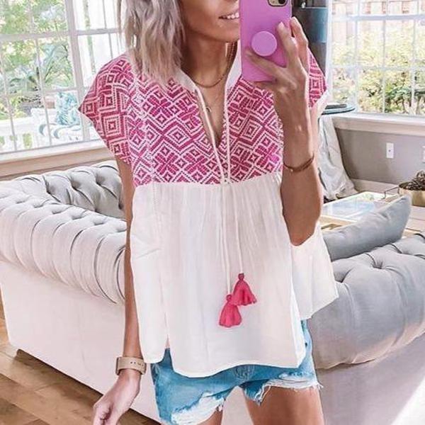 Bohemian V-Neck Tassel Top