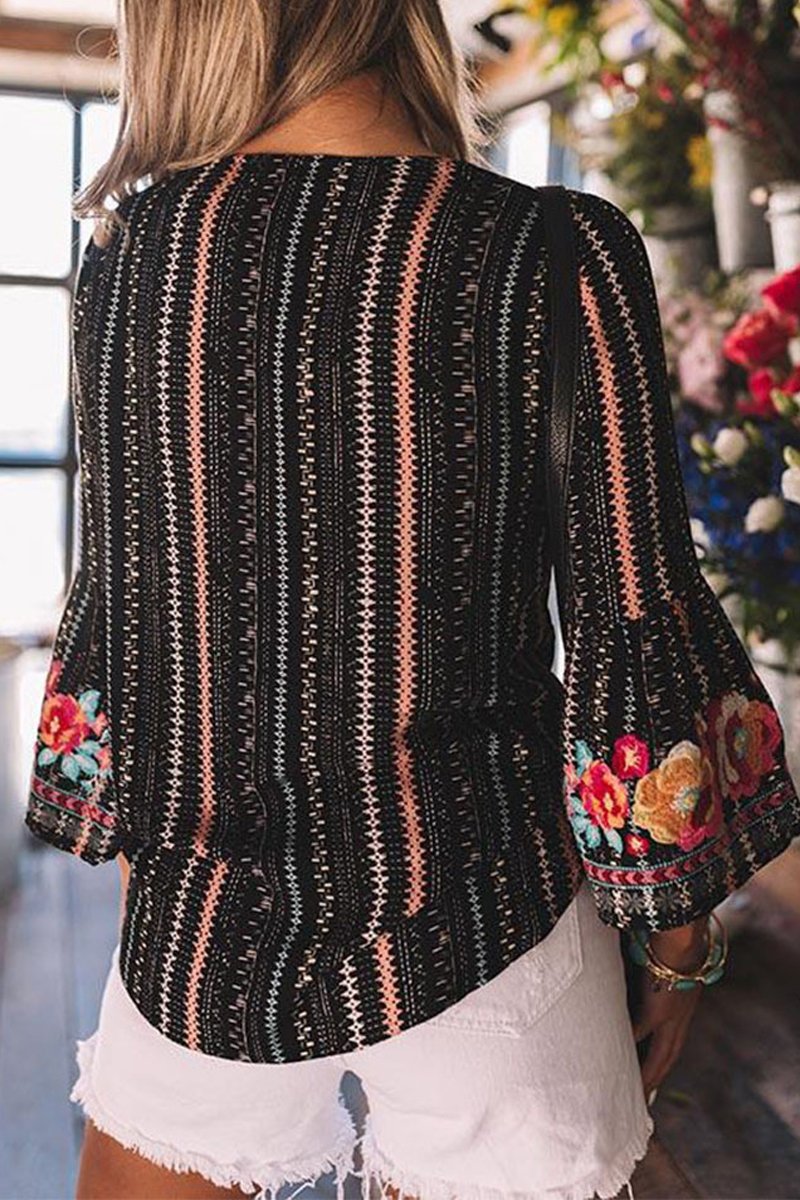 Bohemian V-Neck Long Sleeve Blouse