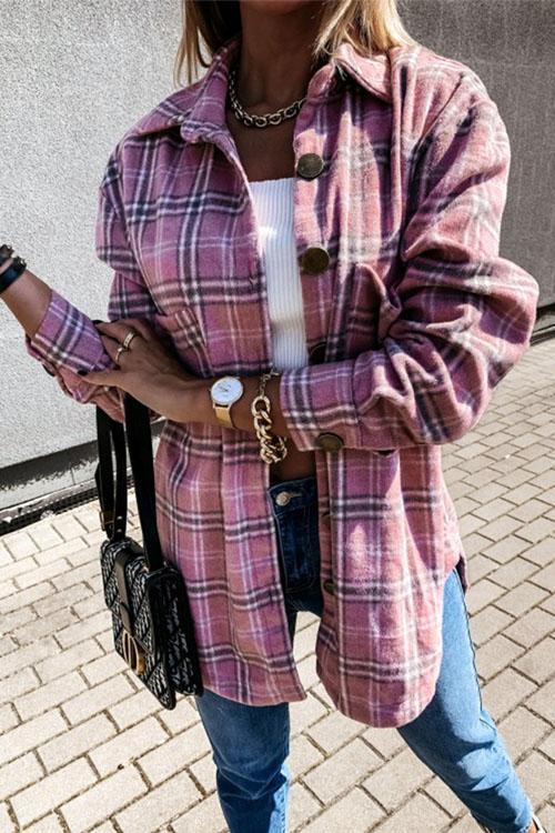 Retro Plaid Big Button Shirt Coat(11 Colors)