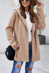 Fashion Pure Colour Hooded Coat