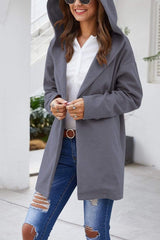 Fashion Pure Colour Hooded Coat