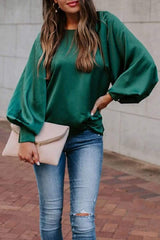 Casual Solid Color Lantern Sleeve Top