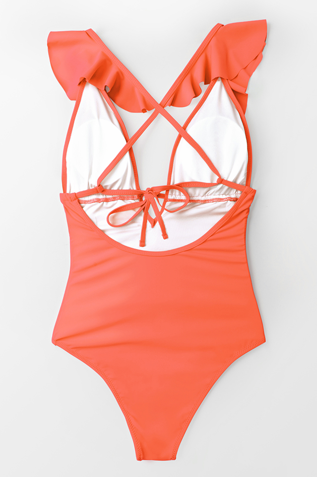 Ruffle V Neck Monokini  Beach Bathing Suit