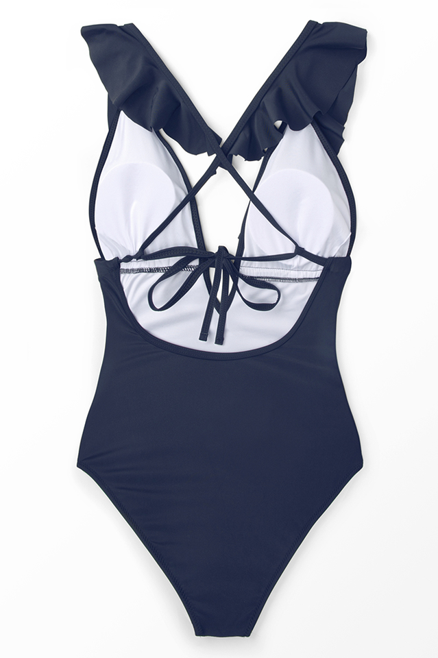 Ruffle V Neck Monokini  Beach Bathing Suit