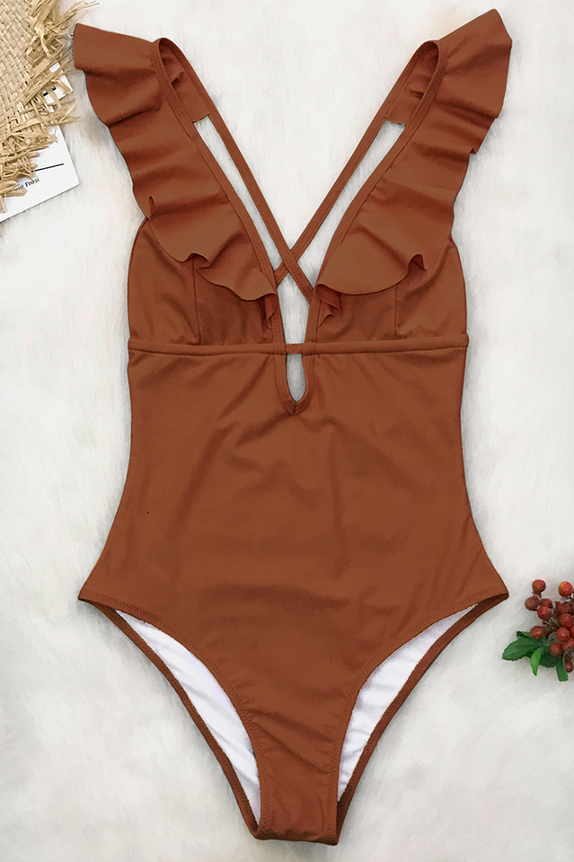 Ruffle V Neck Monokini  Beach Bathing Suit