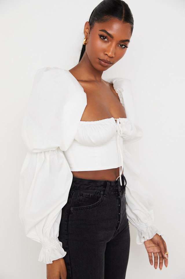 White Poplin Cropped Corset Top