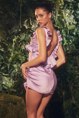 Orchid-Purple Satin Ruffled Dress