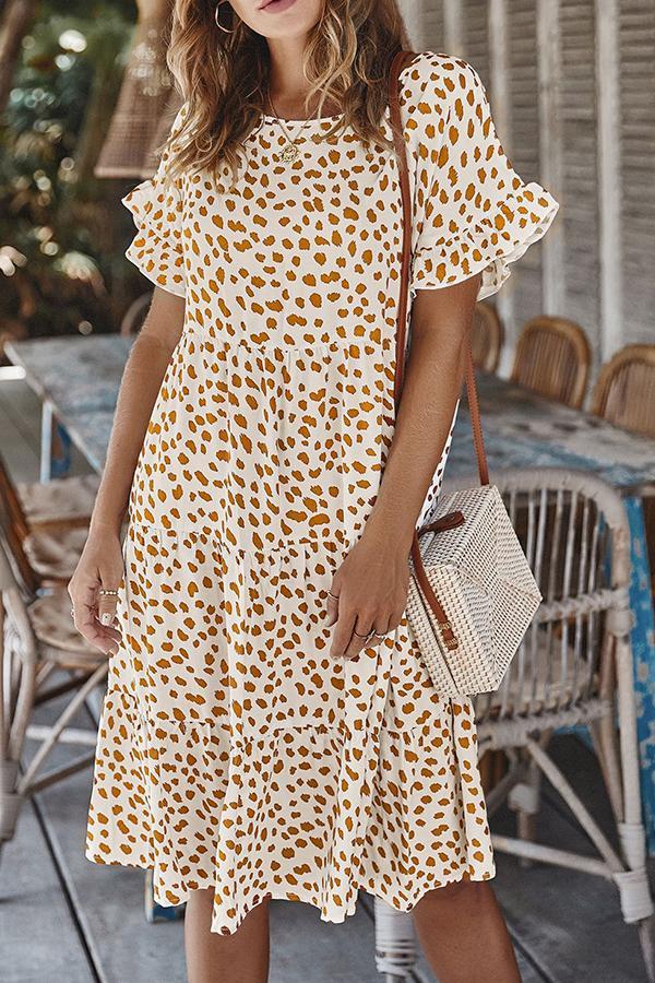 Polka Dot Lotus Sleeve Dress