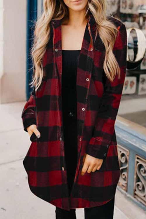 Wide Plaid Jacket Long Coat