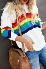 Rainbow Striped White Sweater