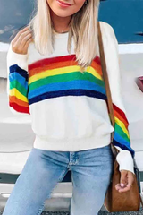 Rainbow Striped White Sweater
