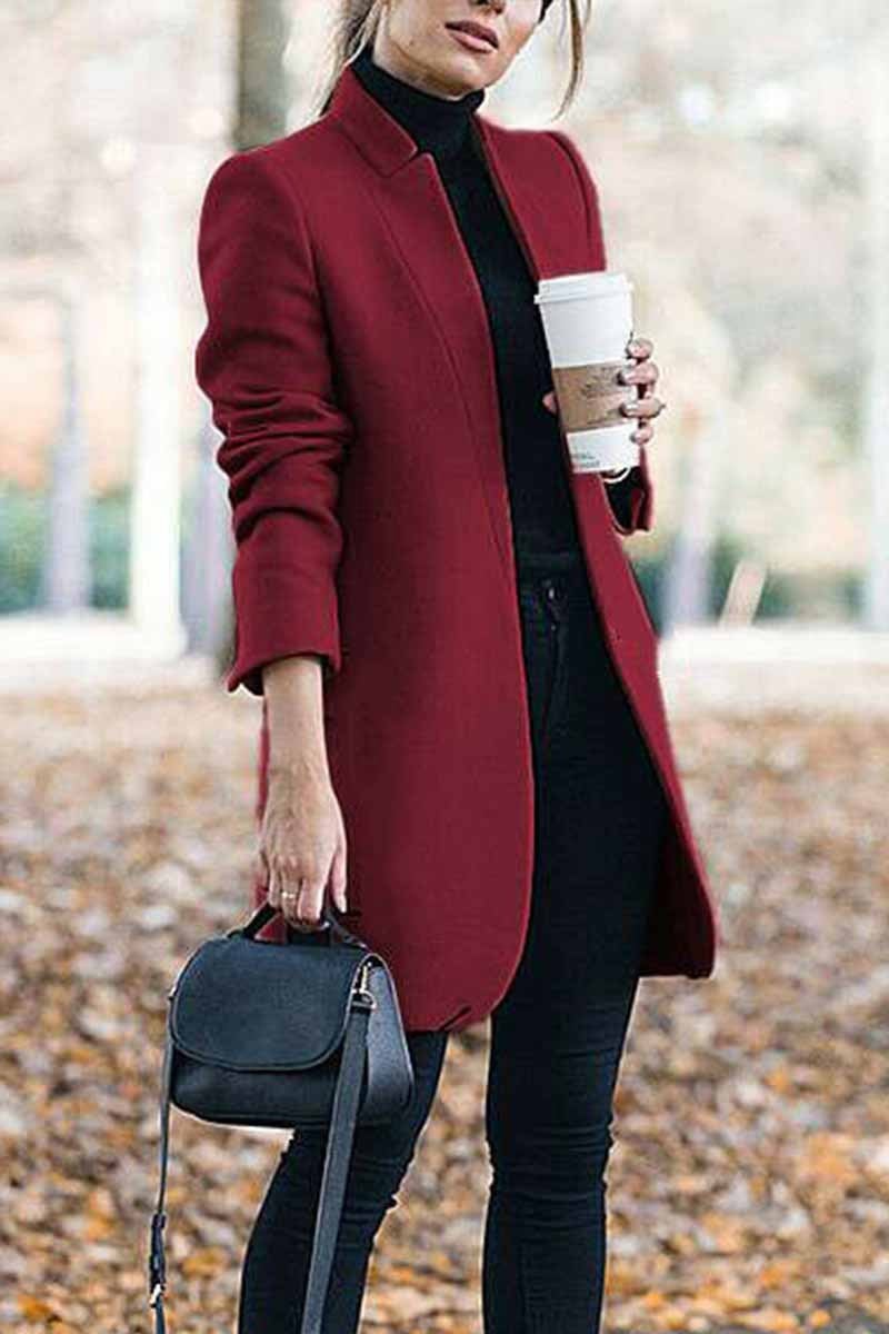 Sale Elegant Fall Outfits Fashion Solid Color Stand-up Collar Coat