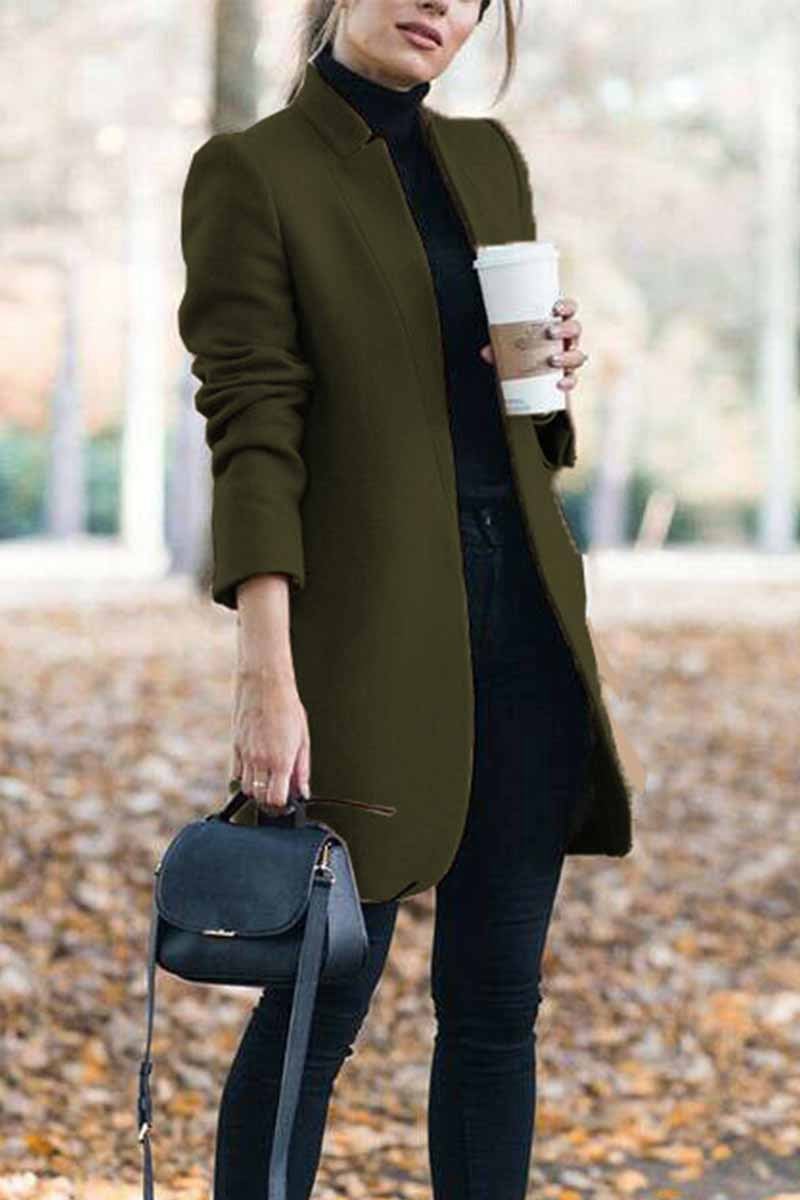 Sale Elegant Fall Outfits Fashion Solid Color Stand-up Collar Coat