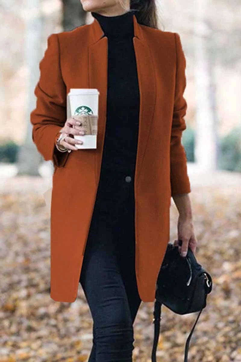 Sale Elegant Fall Outfits Fashion Solid Color Stand-up Collar Coat