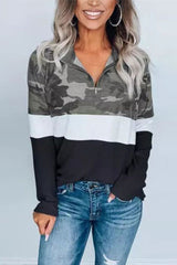 Camouflage Print Zipper Top