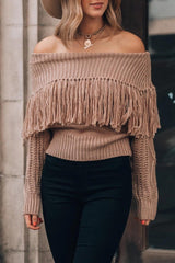 Sexy One-Shoulder Fringed Sweater