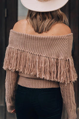 Sexy One-Shoulder Fringed Sweater