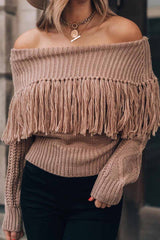 Sexy One-Shoulder Fringed Sweater