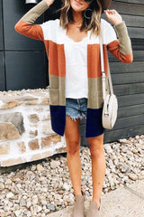 Color-lump Patchwork Long Multicolor Cardigan