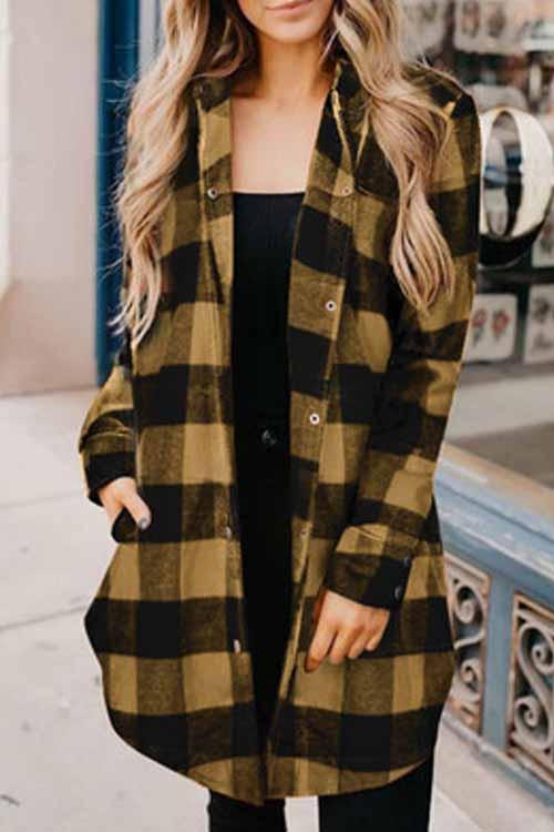 Wide Plaid Jacket Long Coat