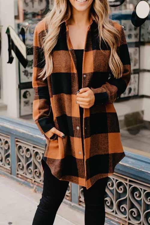 Wide Plaid Jacket Long Coat