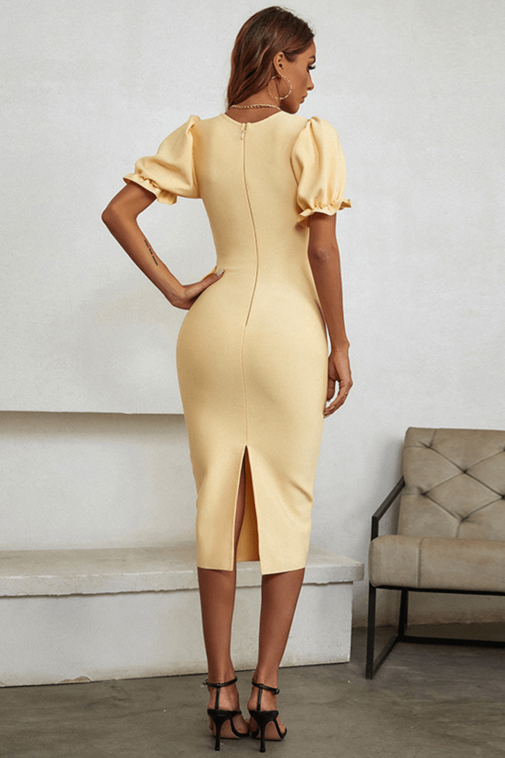 Lula Puffed Short Sleeve Bandage Dress