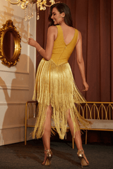 Una Yellow Fringe Party Bandage Dress