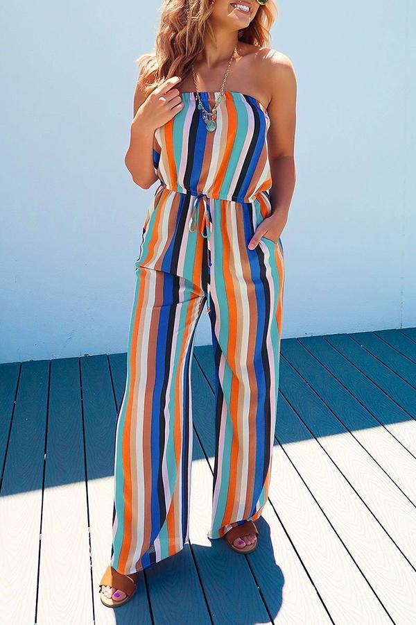 Colorful Striped Tube Jumpsuit