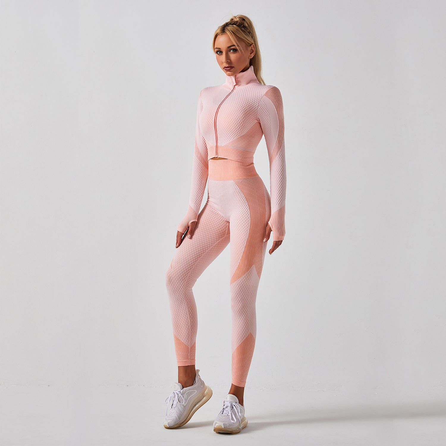 Seamless Gym Yoga Set Zip Up Long Sleeve & Leggings