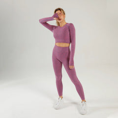 Seamless Gym Yoga Set Striped Long Sleeve & Leggings for Women