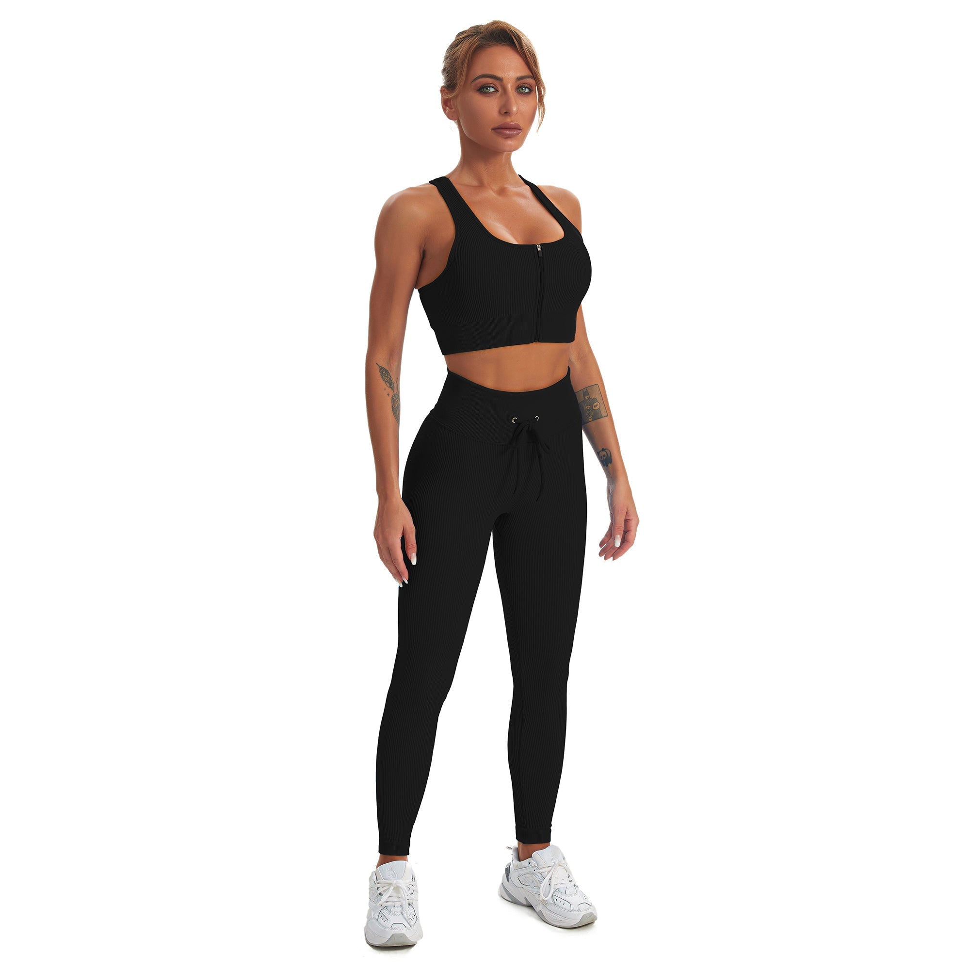 Seamless Gym Yoga Set Zip Up Sports Tank Top & Leggings for Women