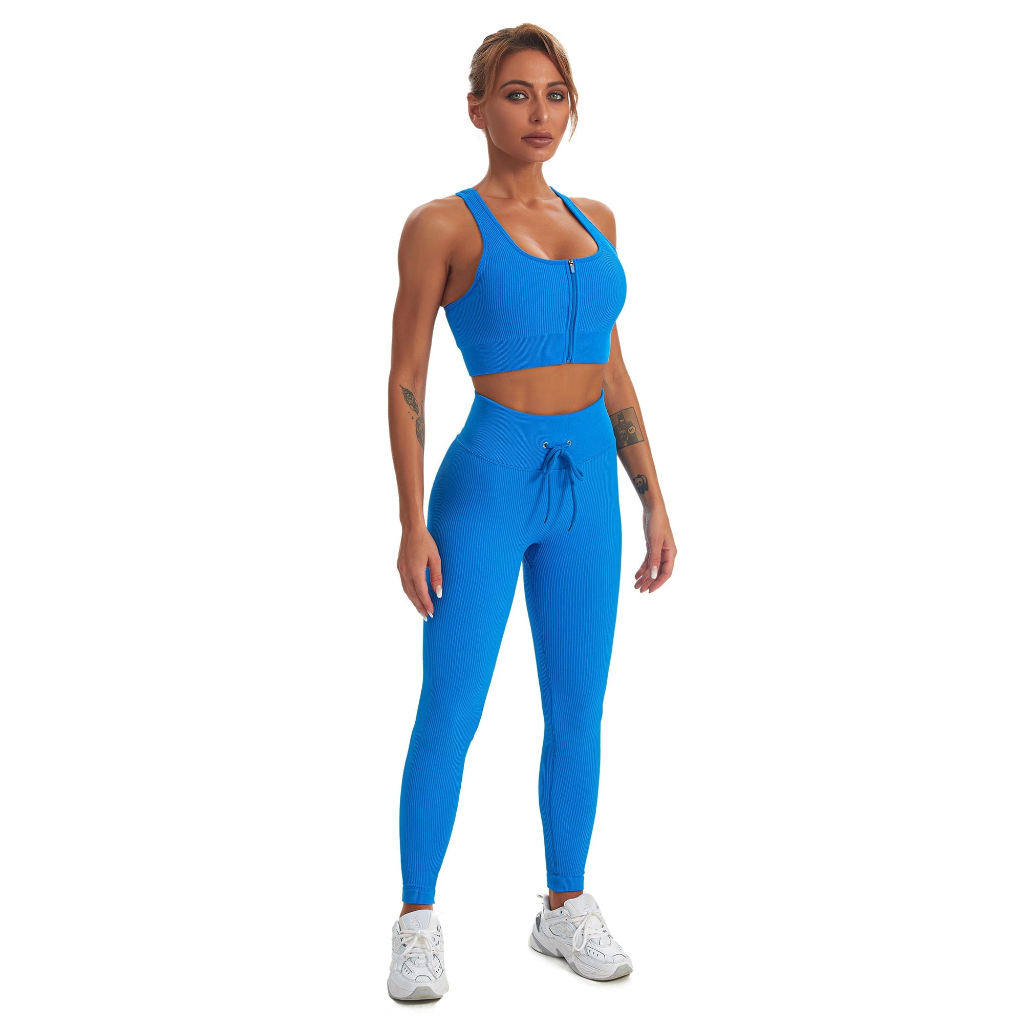 Seamless Gym Yoga Set Zip Up Sports Tank Top & Leggings for Women