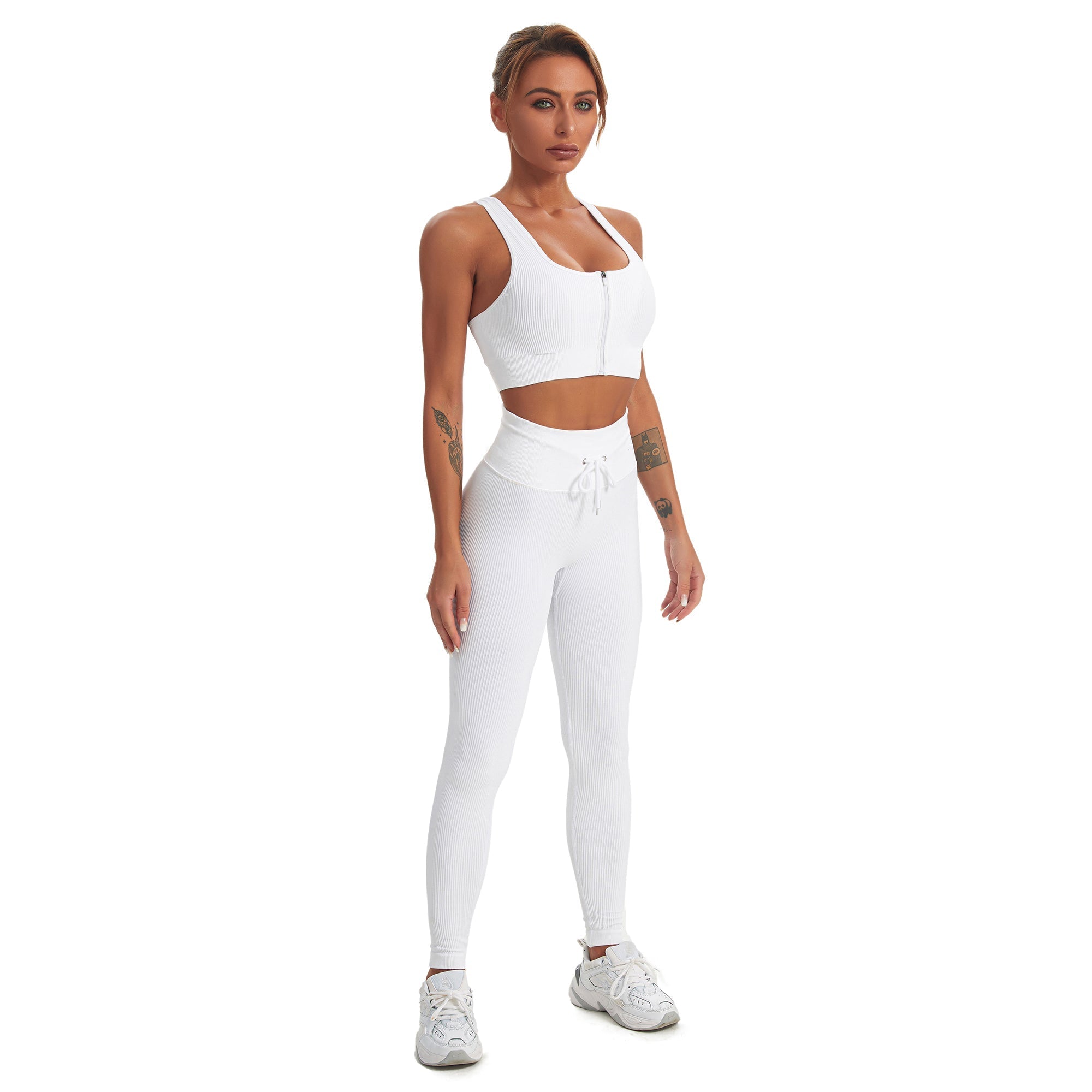 Seamless Gym Yoga Set Zip Up Sports Tank Top & Leggings for Women