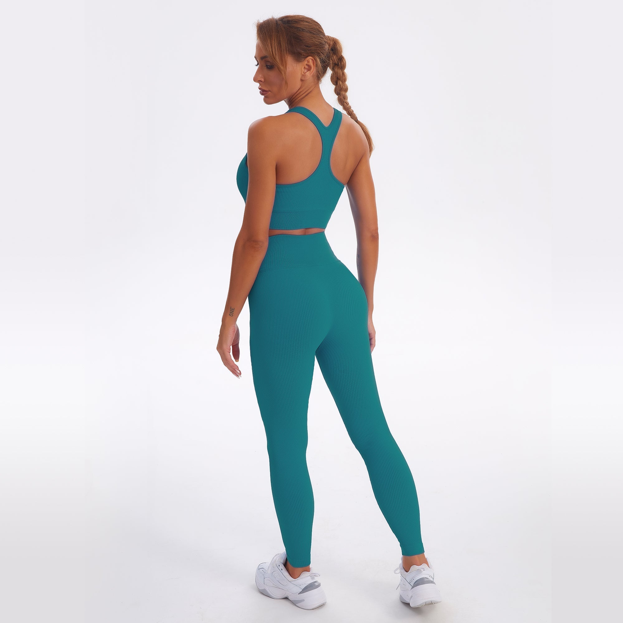 Seamless Gym Yoga Set Zip Up Sports Tank Top & Leggings for Women