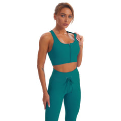 Seamless Gym Yoga Set Zip Up Sports Tank Top & Leggings for Women