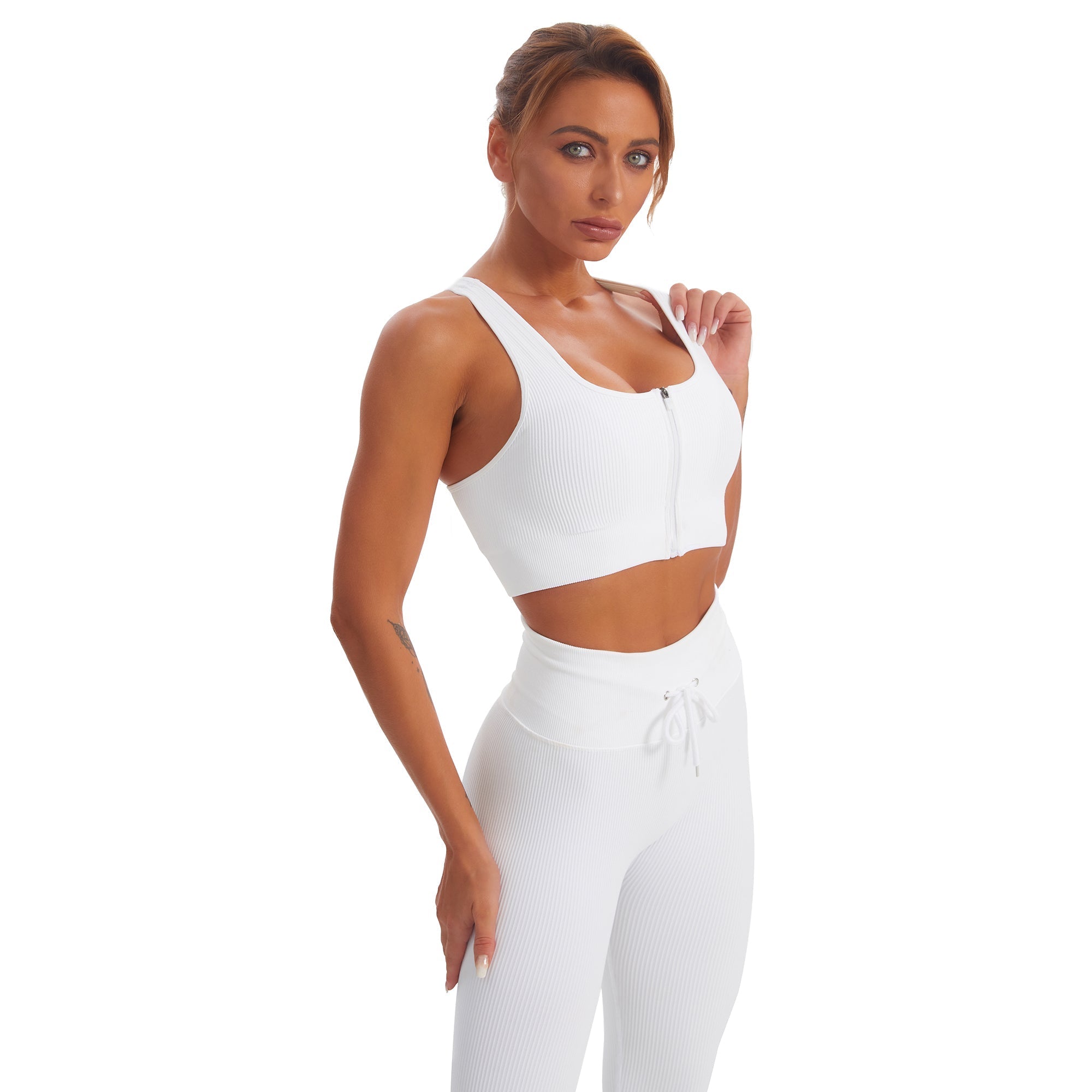 Seamless Gym Yoga Set Zip Up Sports Tank Top & Leggings for Women