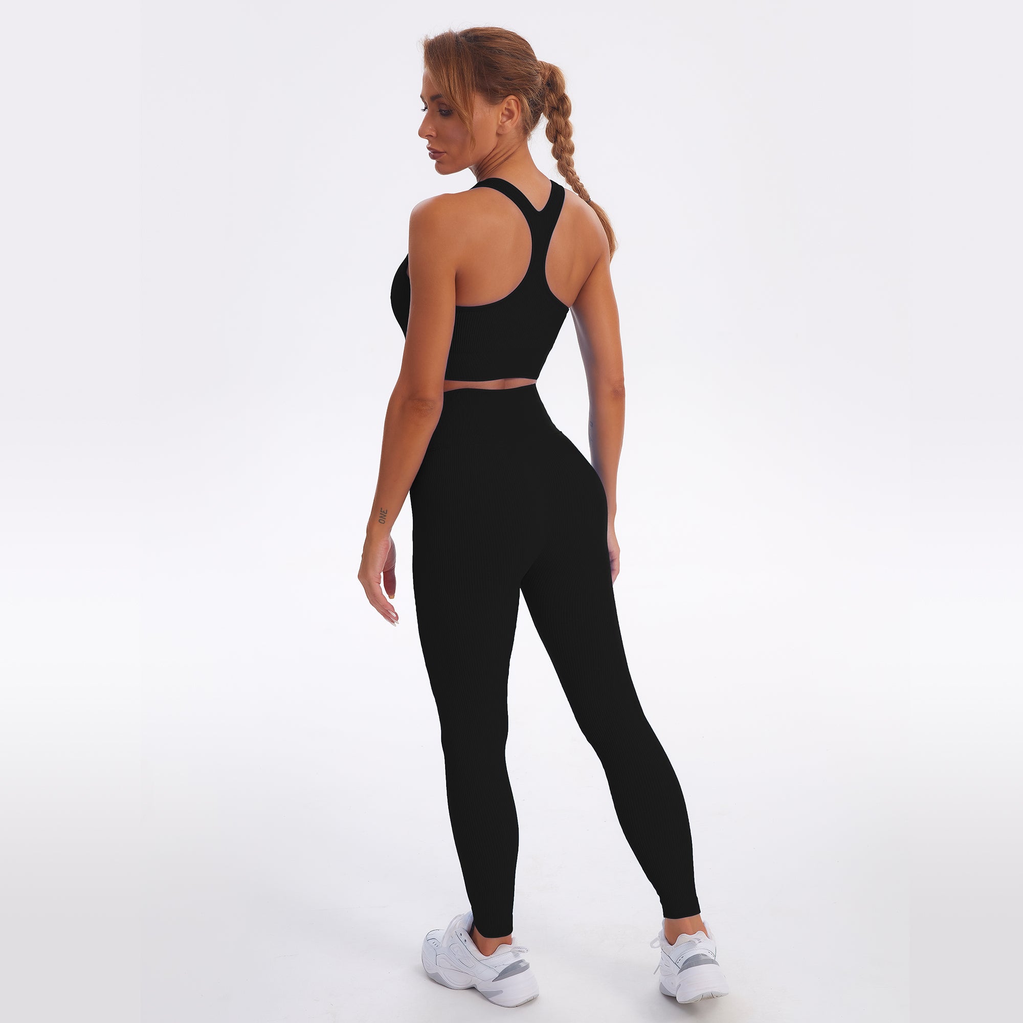 Seamless Gym Yoga Set Zip Up Sports Tank Top & Leggings for Women