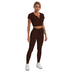 Seamless Gym Yoga Set Zip Up Short Sleeve Top & Leggings for Women