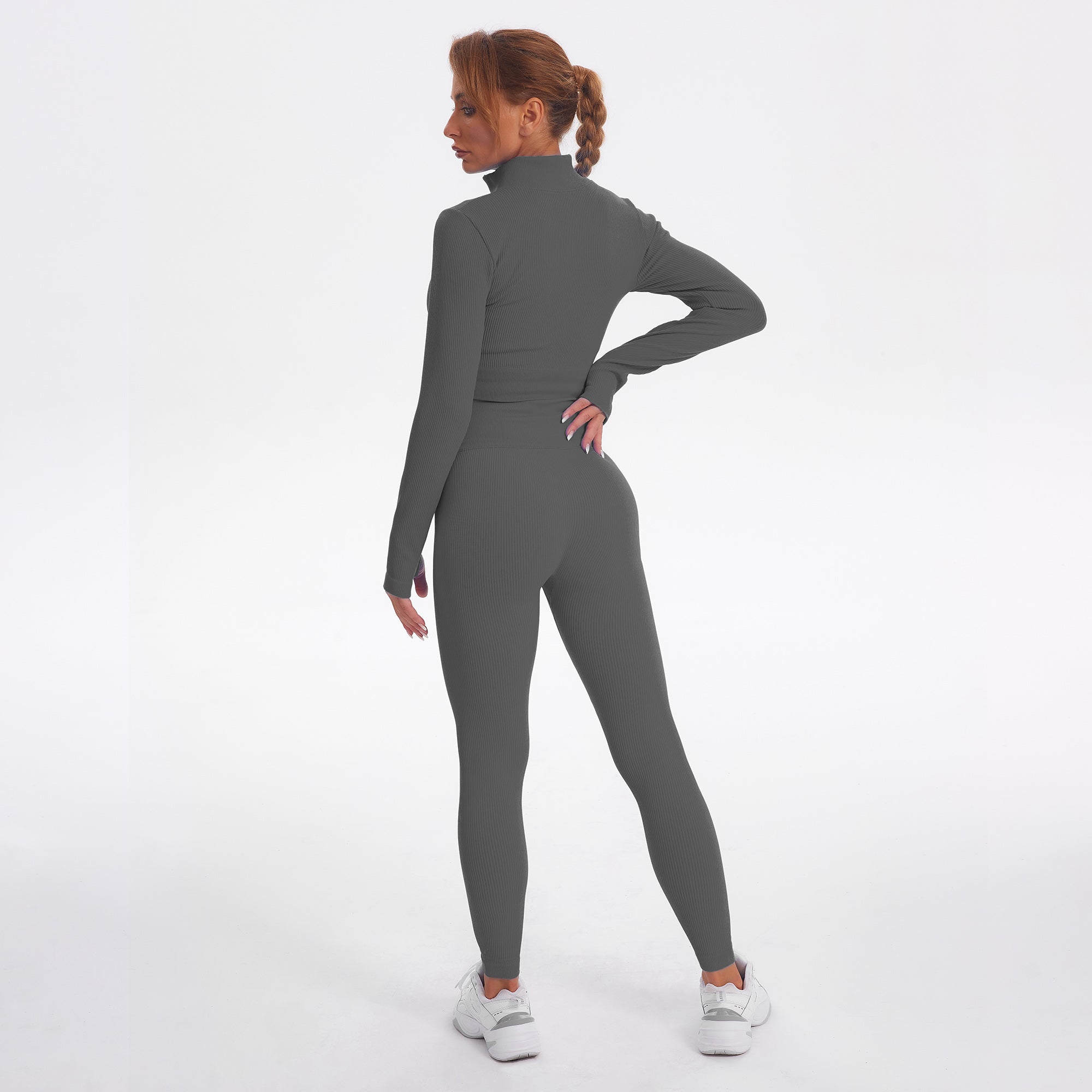 Seamless Gym Yoga Set Zip Up Long Sleeve & Leggings for Women