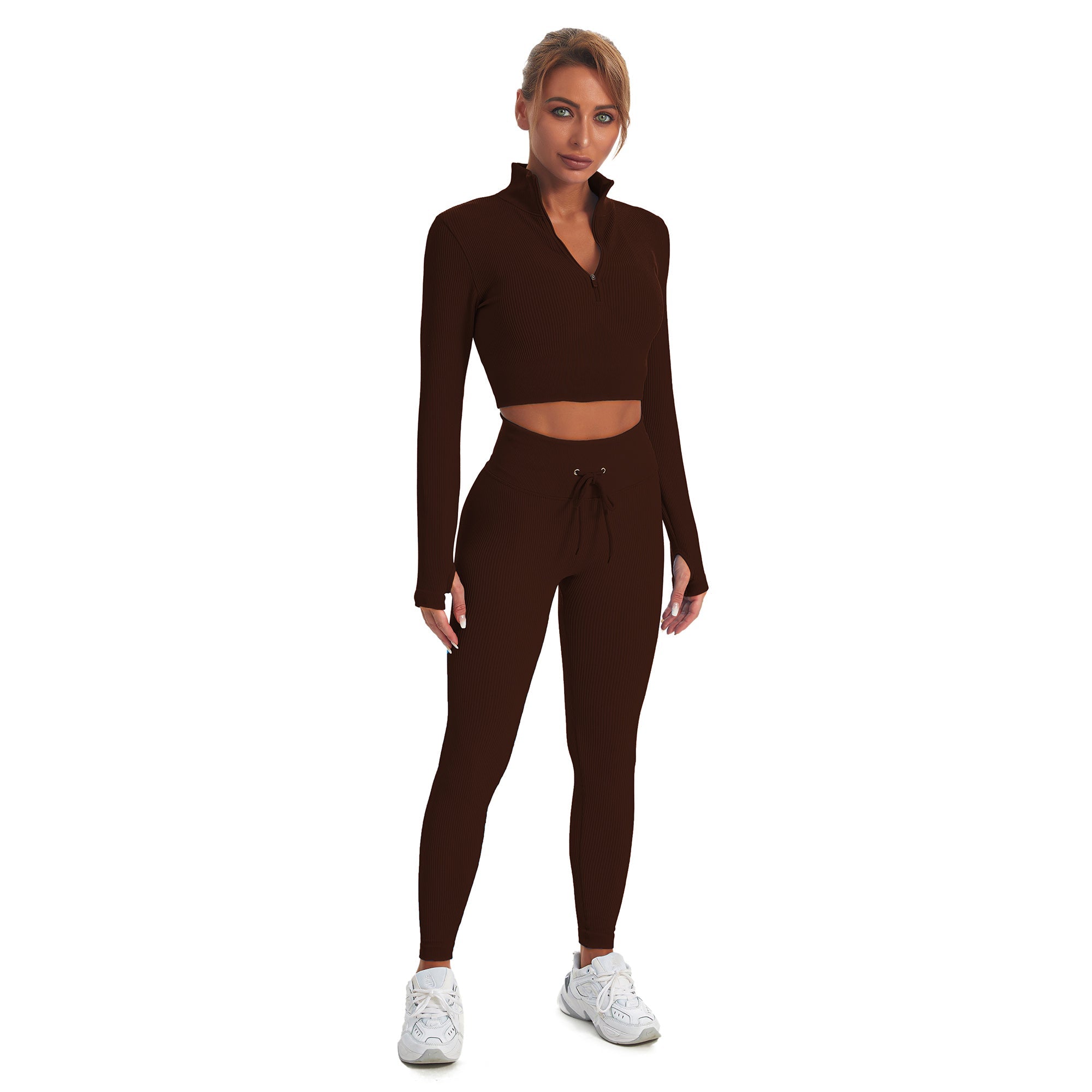 Seamless Gym Yoga Set Zip Up Long Sleeve & Leggings for Women